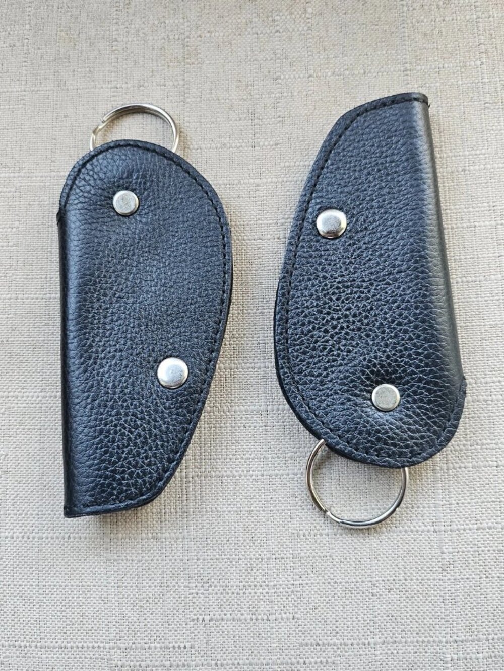Lot of 2 Key Fob Keychain Black Handmade Genuine Leather Leaf Shape Keys